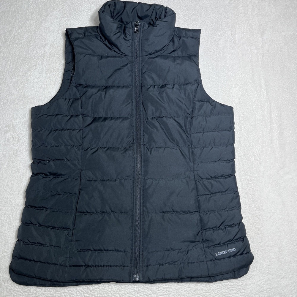 Lands End Women's Puffer Vest 100% Down Size Small Black Summer Spring Nights